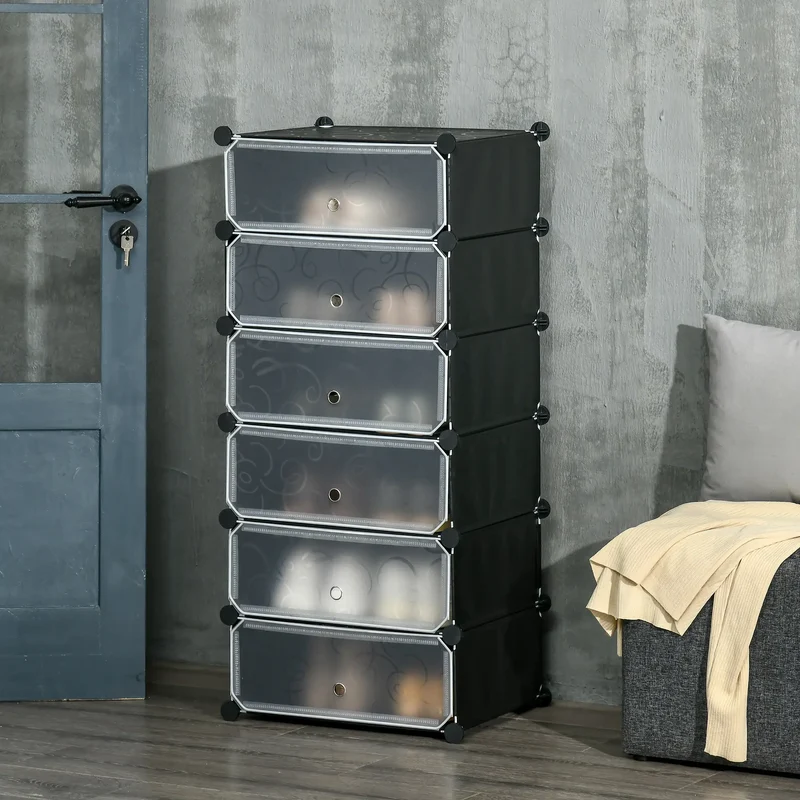 6-Tier Shoe Rack, 6 Cube Storage Organizer, Black