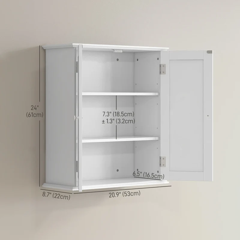 Bathroom Medicine Cabinet, 2 Doors, Adjustable Shelf, Over Toilet