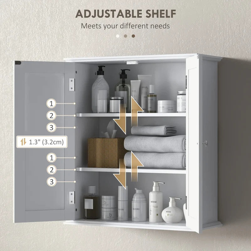 Bathroom Medicine Cabinet, 2 Doors, Adjustable Shelf, Over Toilet