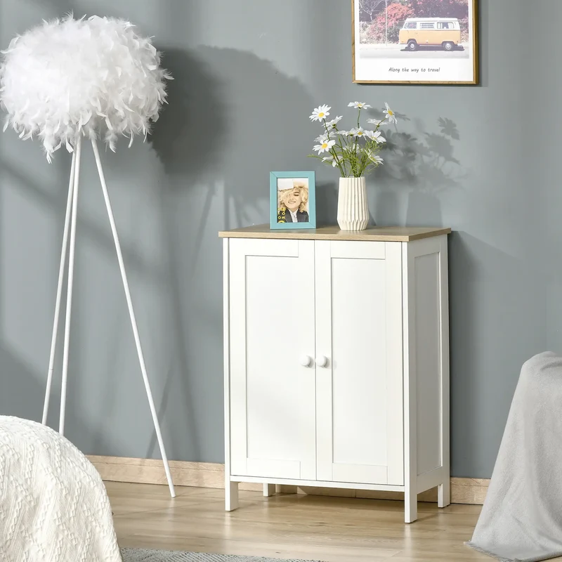 Storage Cabinet with Doors, 2 Adjustable Shelves, Living Room, Bathroom