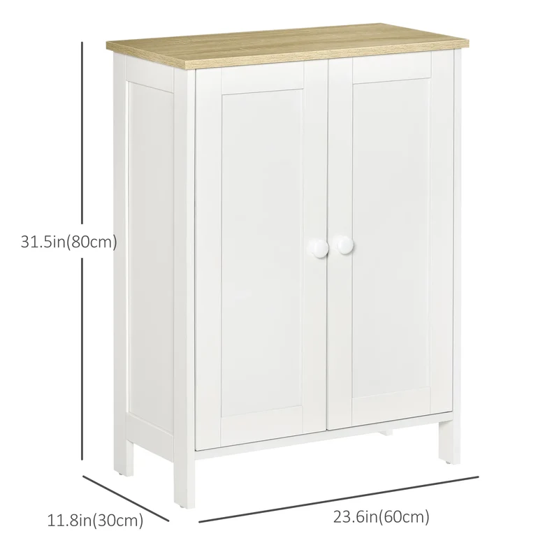 Storage Cabinet with Doors, 2 Adjustable Shelves, Living Room, Bathroom