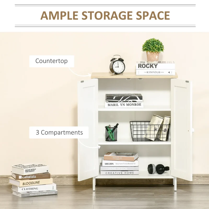 Storage Cabinet with Doors, 2 Adjustable Shelves, Living Room, Bathroom