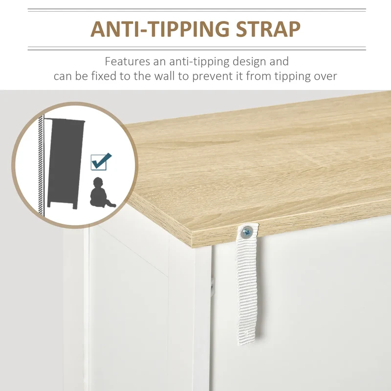Storage Cabinet with Doors, 2 Adjustable Shelves, Living Room, Bathroom