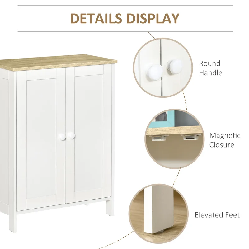 Storage Cabinet with Doors, 2 Adjustable Shelves, Living Room, Bathroom
