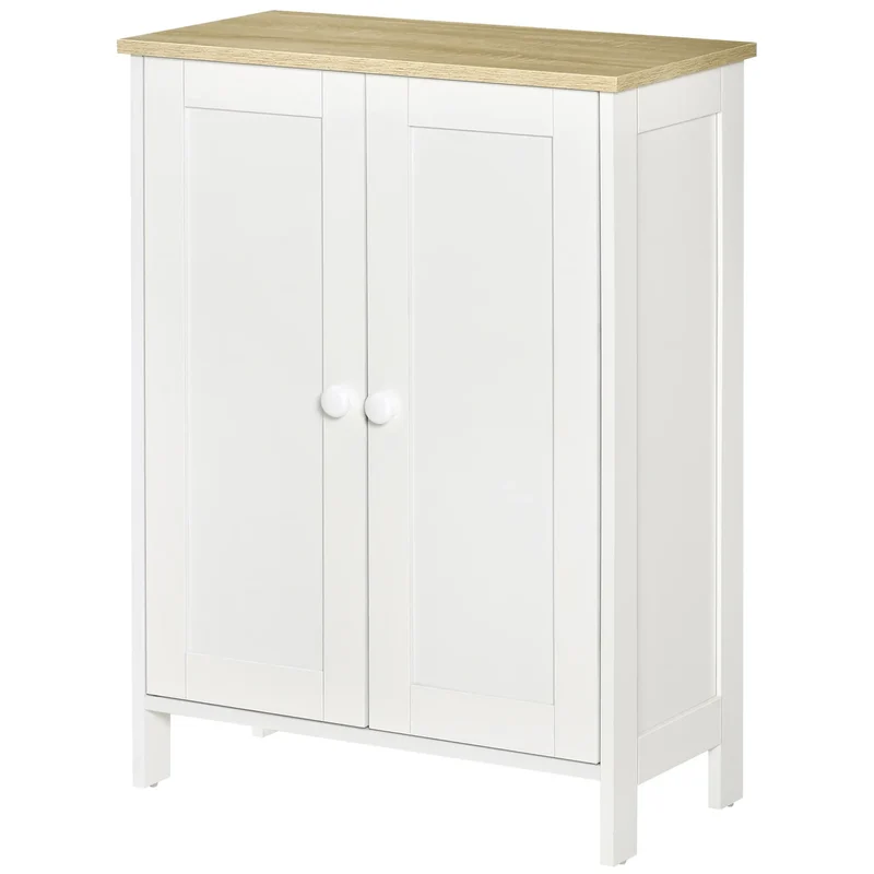 Storage Cabinet with Doors, 2 Adjustable Shelves, Living Room, Bathroom