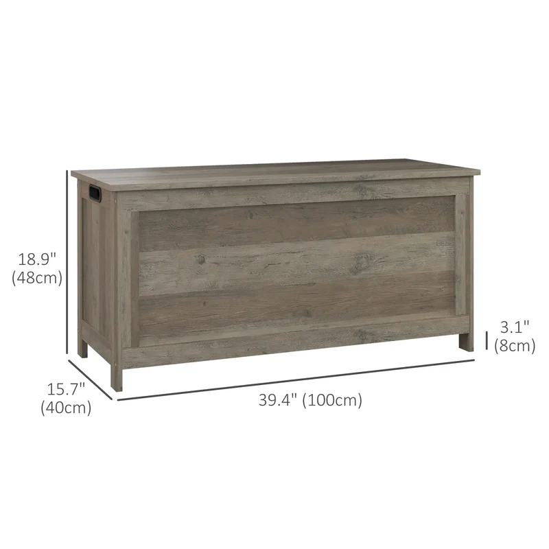 Storage Trunk, Entryway Bench with Side Handles, Distressed, Grey