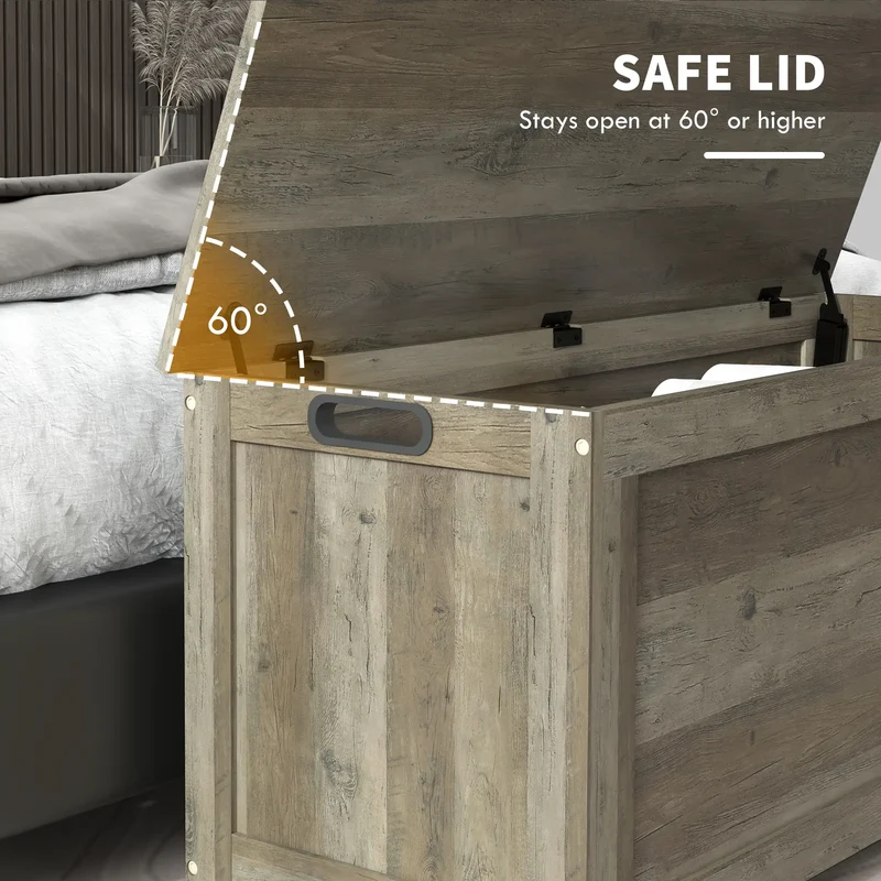 Storage Trunk, Entryway Bench with Side Handles, Distressed, Grey