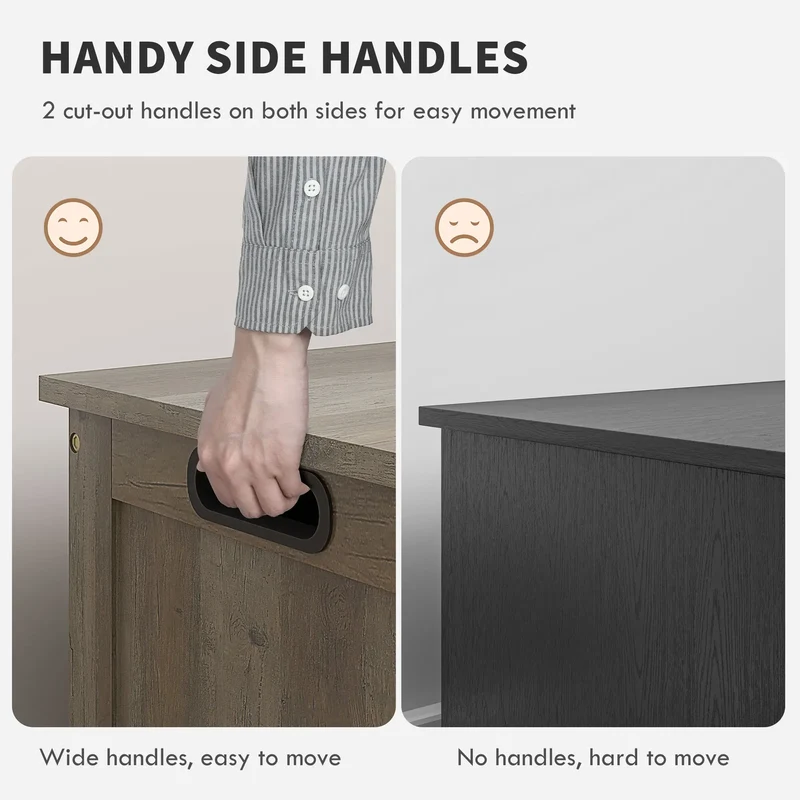 Storage Trunk, Entryway Bench with Side Handles, Distressed, Grey