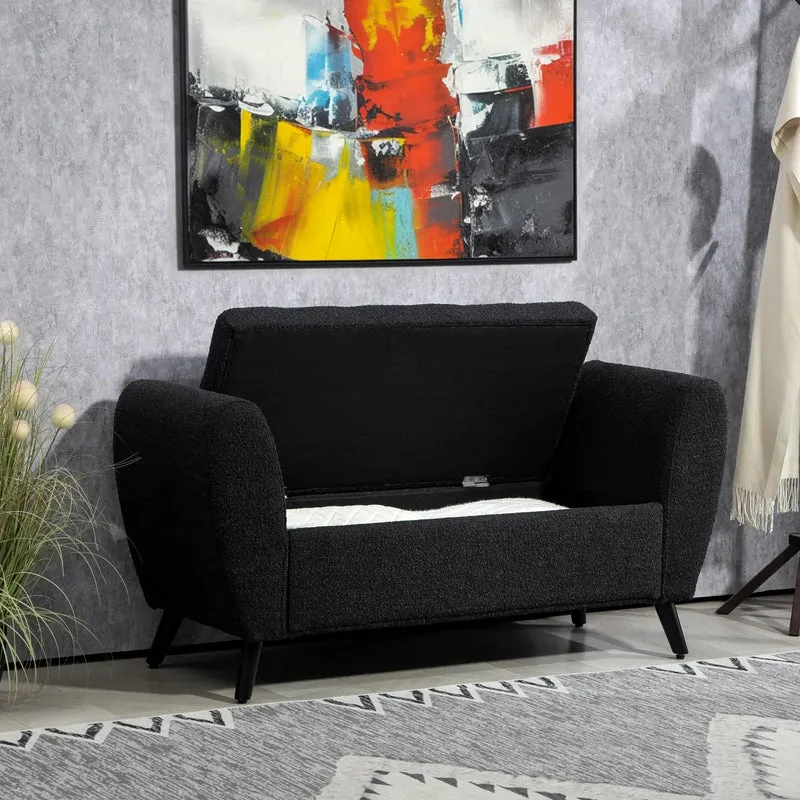 Upholstered Storage Bench with Arms, Modern Ottoman, Black
