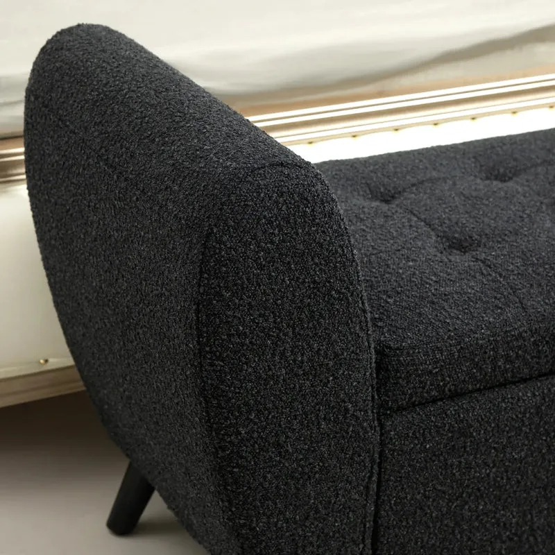 Upholstered Storage Bench with Arms, Modern Ottoman, Black