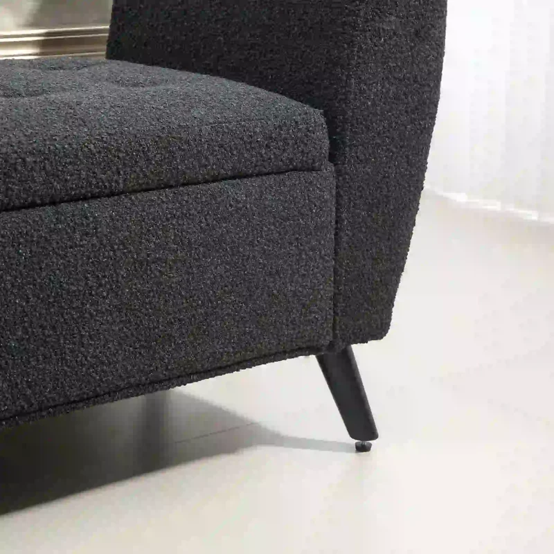 Upholstered Storage Bench with Arms, Modern Ottoman, Black