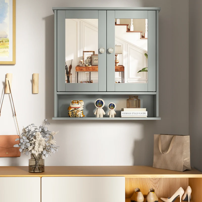Wall Mount Mirror Cabinet, Gray