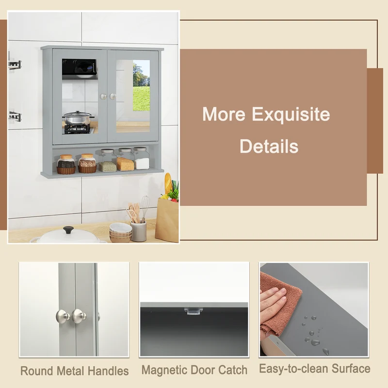 Wall Mount Mirror Cabinet, Gray