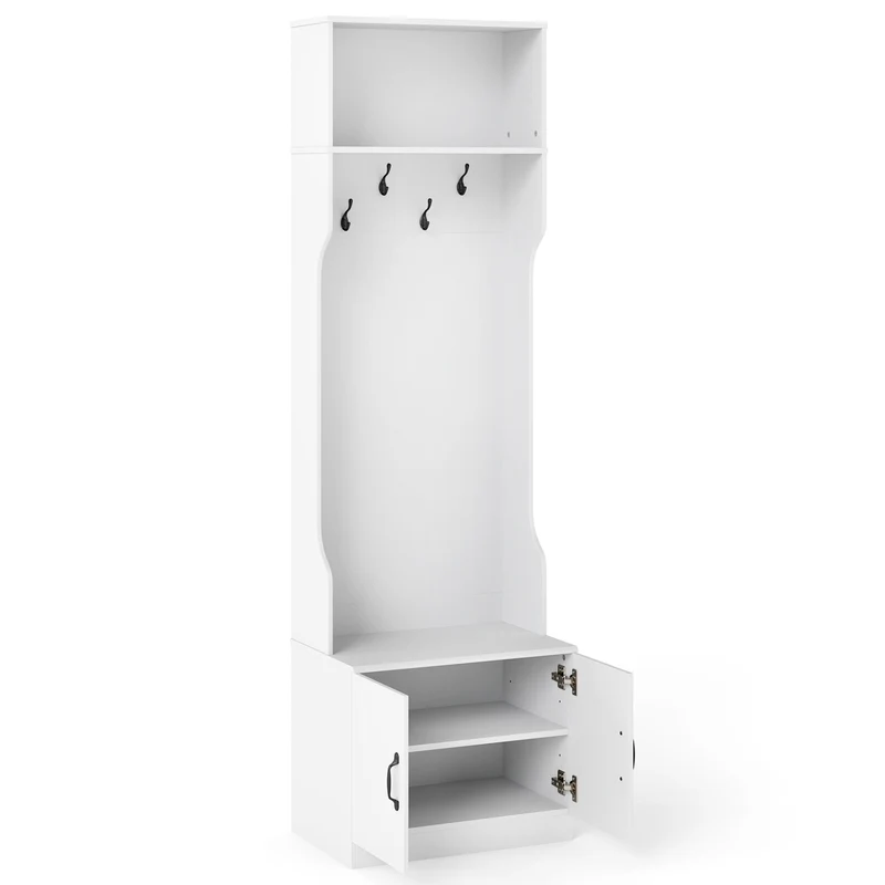 3-in-1 Hall Tree With Bench, Storage, 23.5” Wide, White