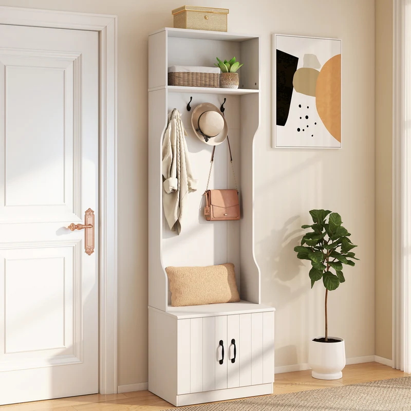 3-in-1 Hall Tree With Bench, Storage, 23.5” Wide, White