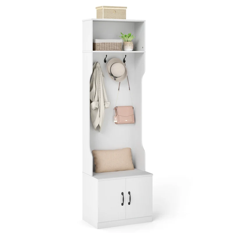 3-in-1 Hall Tree With Bench, Storage, 23.5” Wide, White