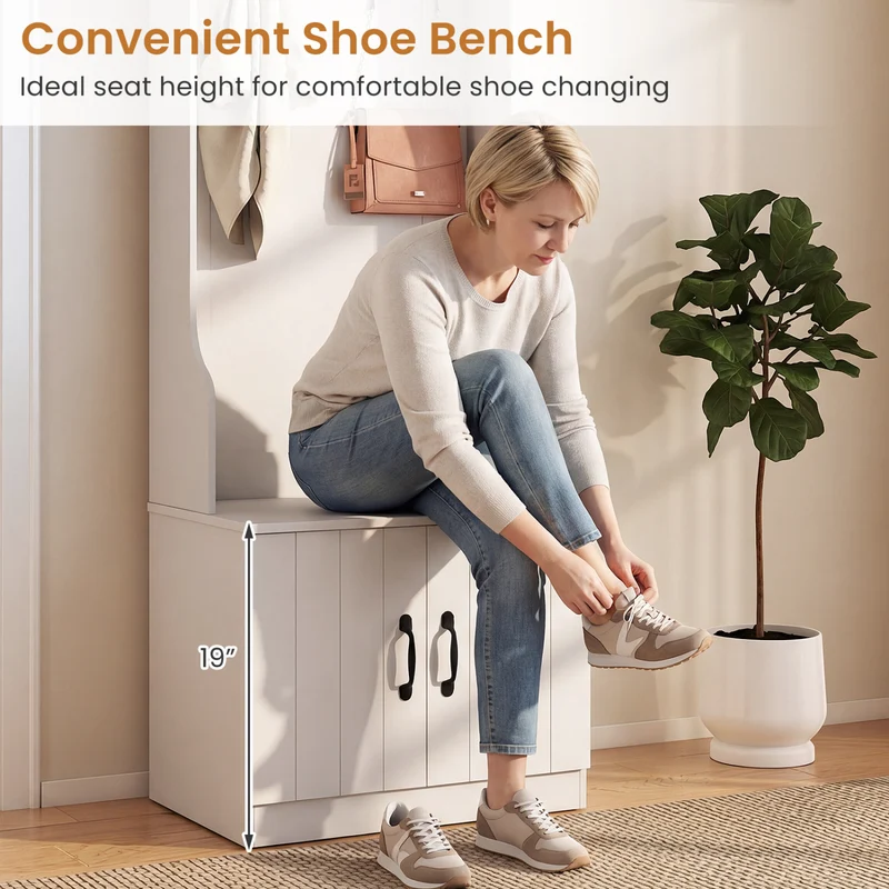 3-in-1 Hall Tree With Bench, Storage, 23.5” Wide, White