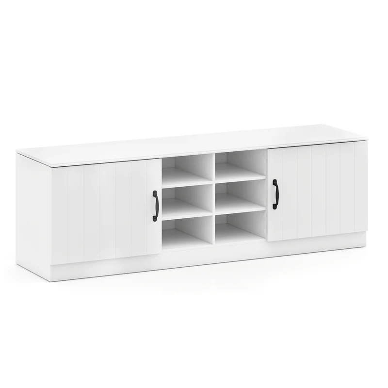 2-Door Shoe Bench Cabinet, Adjustable Shelves, White