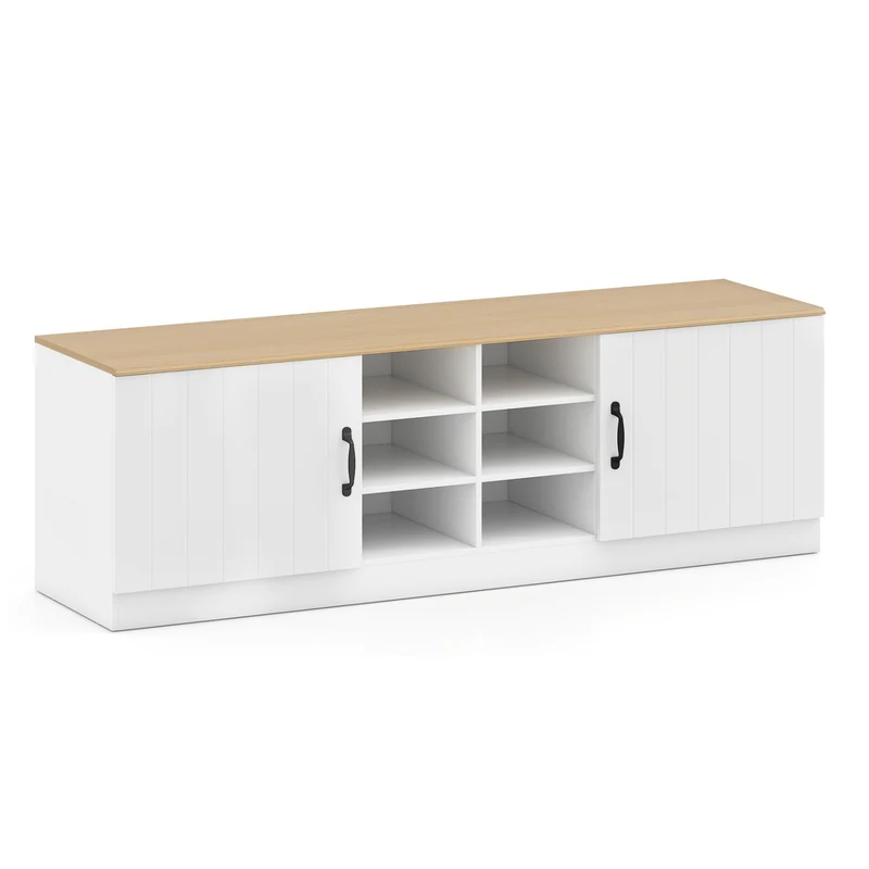 2-Door Shoe Bench Cabinet, Adjustable Shelves, Natural