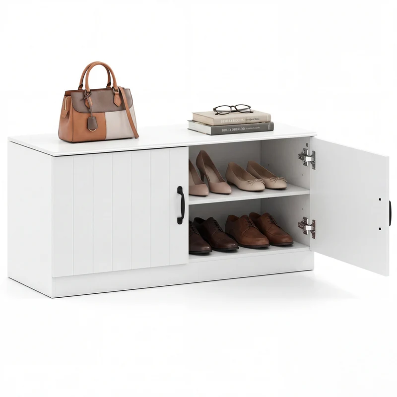 2-Door Shoe Storage Cabinet, Adjustable Shelves, White