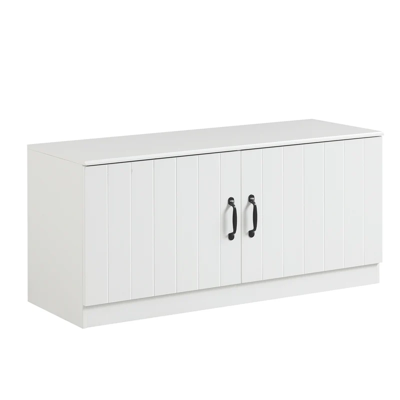 2-Door Shoe Storage Cabinet, Adjustable Shelves, White