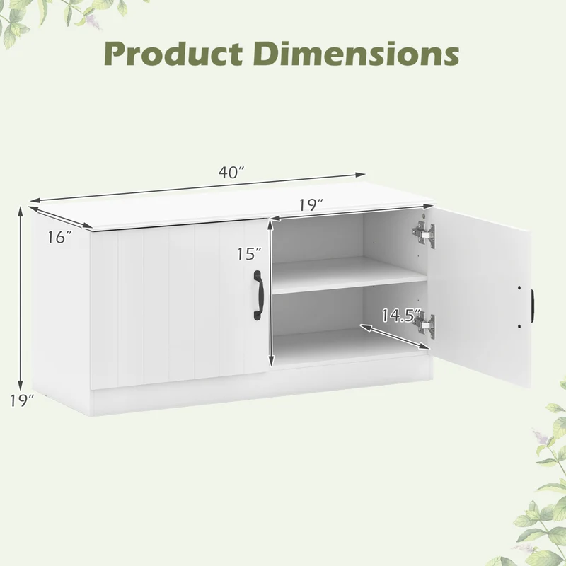 2-Door Shoe Storage Cabinet, Adjustable Shelves, White