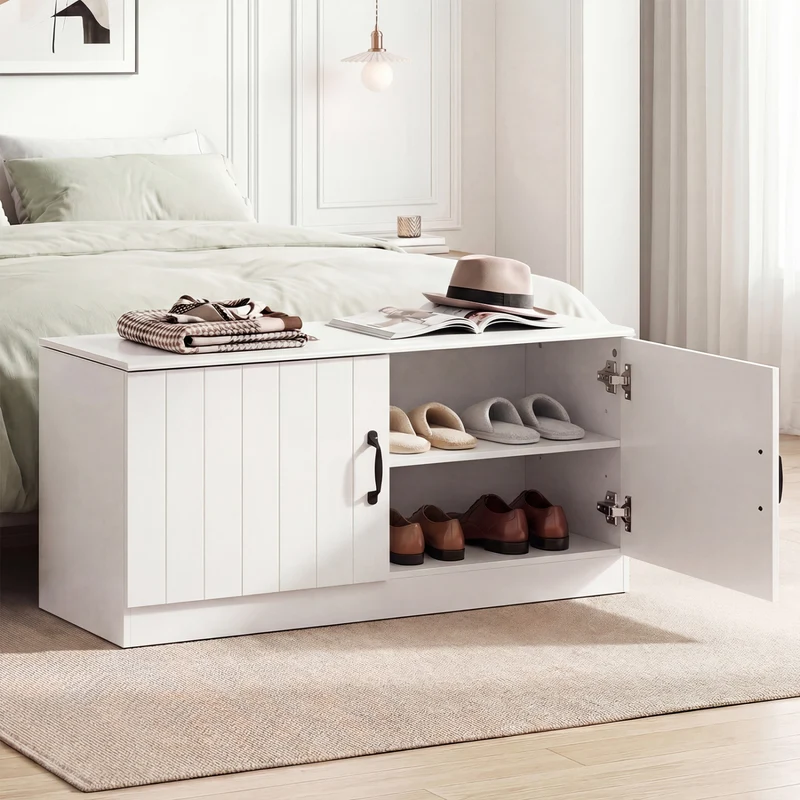 2-Door Shoe Storage Cabinet, Adjustable Shelves, White