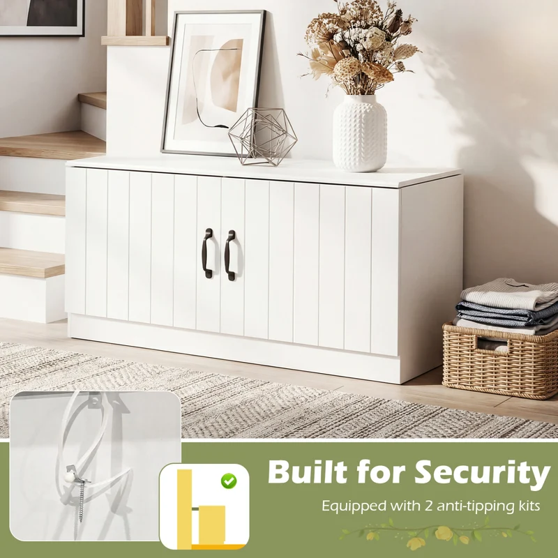 2-Door Shoe Storage Cabinet, Adjustable Shelves, White