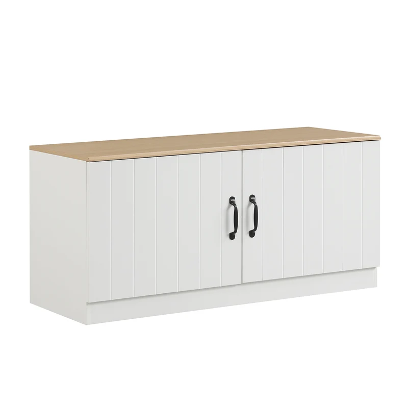 2-Door Shoe Storage Cabinet, Adjustable Shelves, Natural