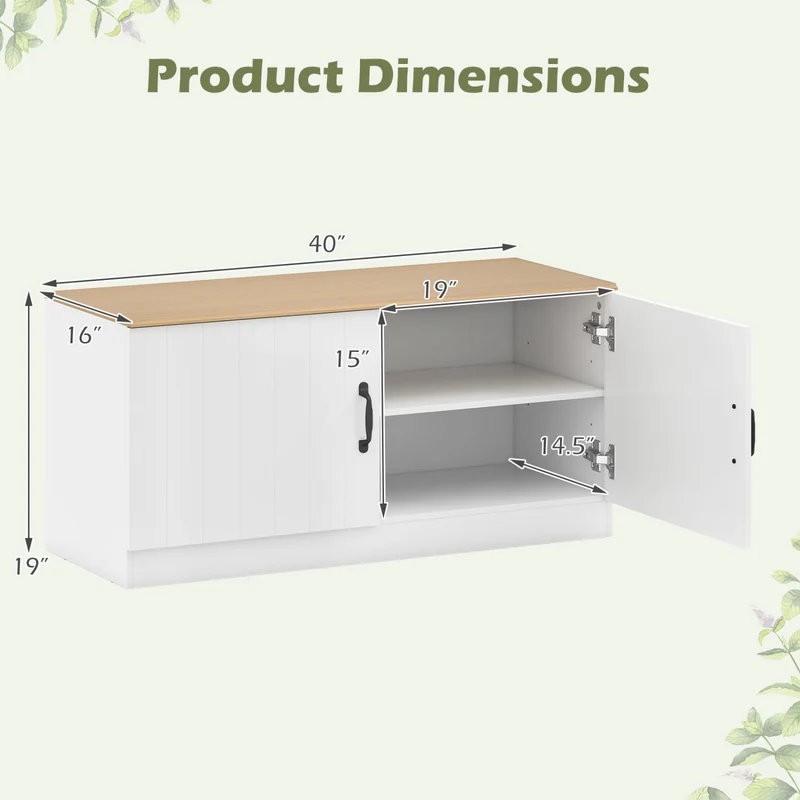 2-Door Shoe Storage Cabinet, Adjustable Shelves, Natural