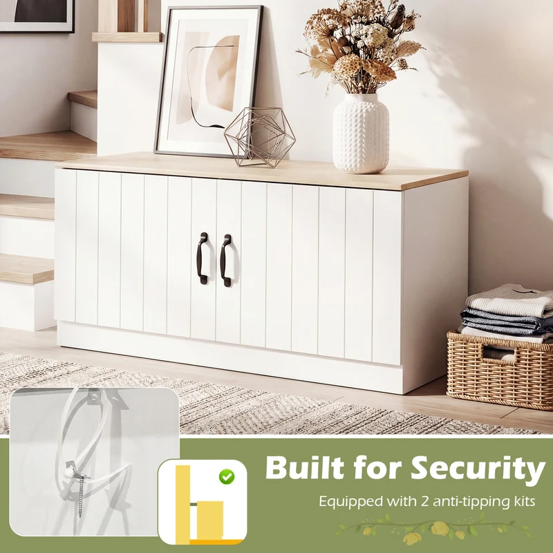 2-Door Shoe Storage Cabinet, Adjustable Shelves, Natural