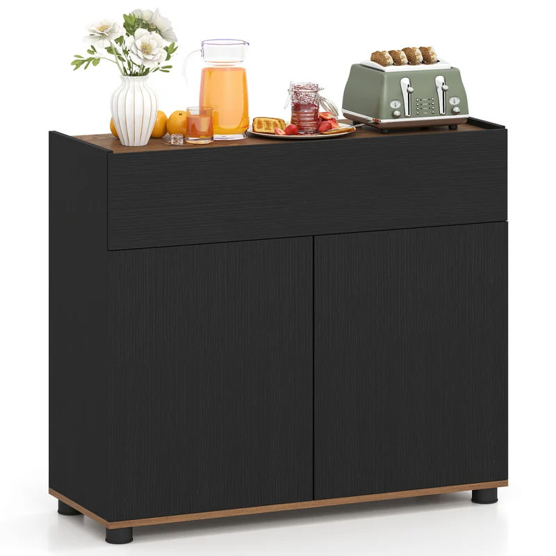 Wooden Sideboard Buffet Cabinet, Storage Kitchen Cabinet, Black