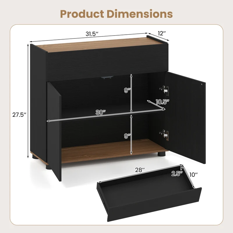 Wooden Sideboard Buffet Cabinet, Storage Kitchen Cabinet, Black