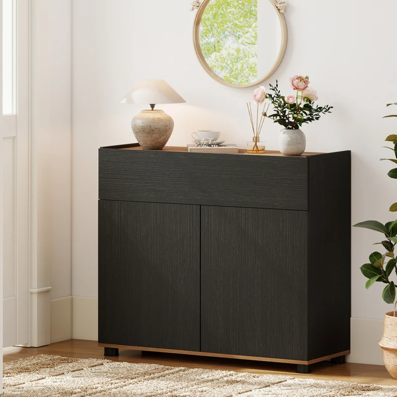 Wooden Sideboard Buffet Cabinet, Storage Kitchen Cabinet, Black
