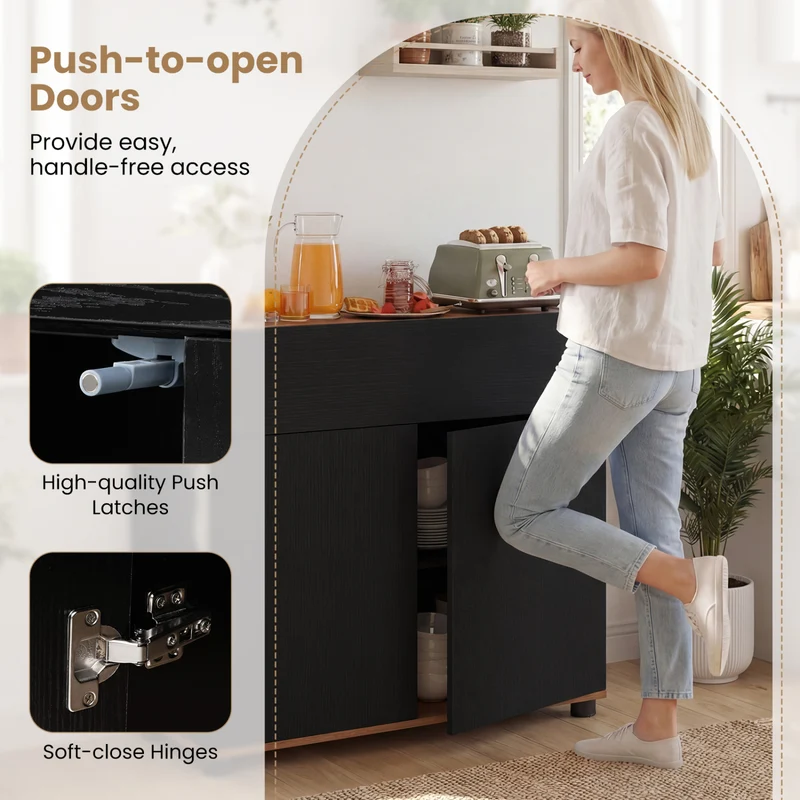 Wooden Sideboard Buffet Cabinet, Storage Kitchen Cabinet, Black