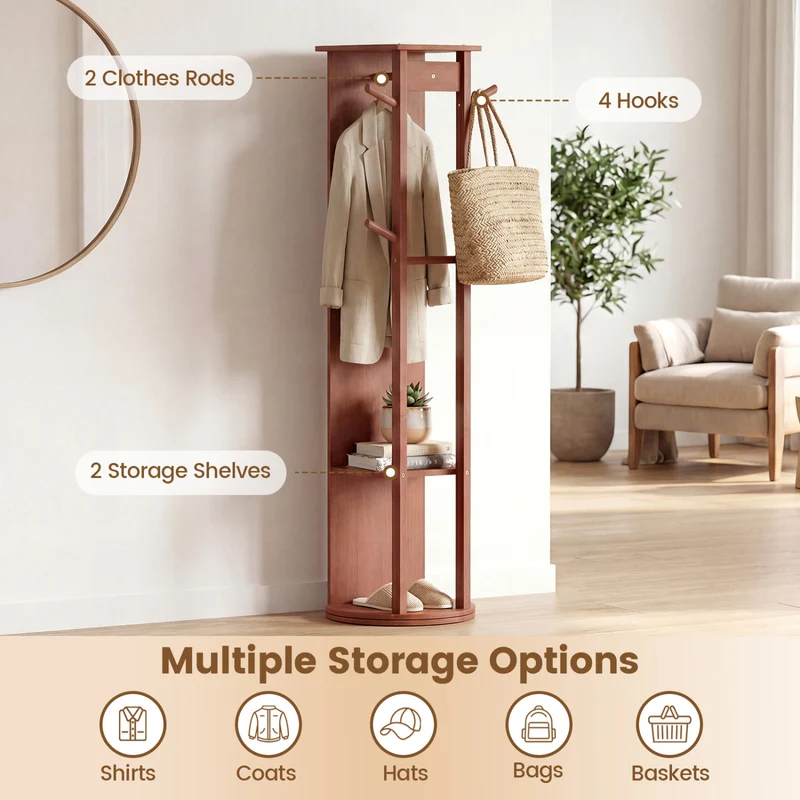 Full Length Mirror Coat Rack, Solid Wood Standing Mirror, Walnut