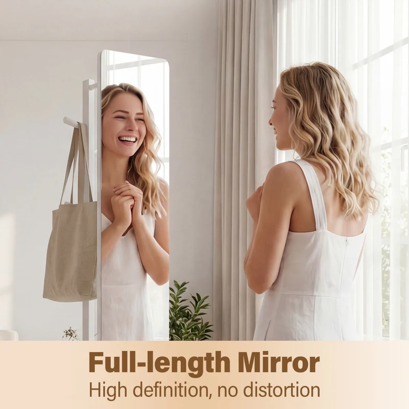 Full Length Mirror Coat Rack, Swivel Floor Mirror, White
