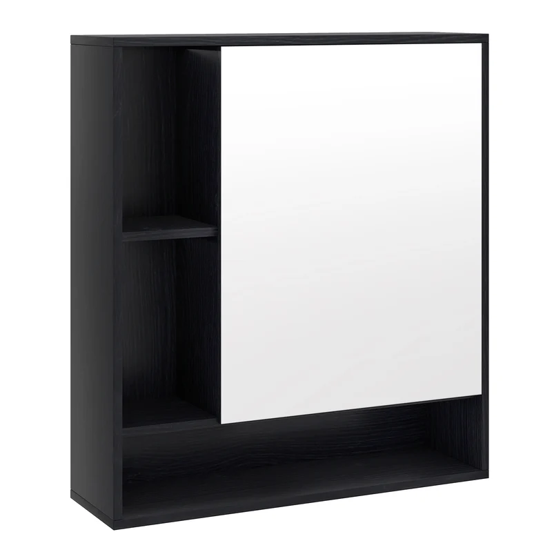 Wall Mounted Bathroom Cabinet With Mirror, Single Door, Black