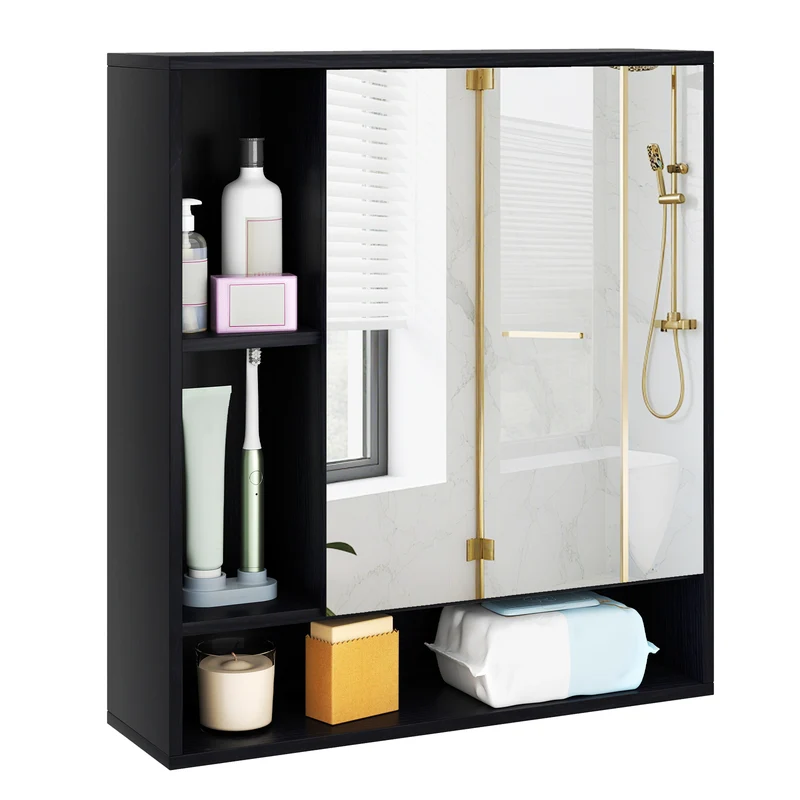 Wall Mounted Bathroom Cabinet With Mirror, Single Door, Black