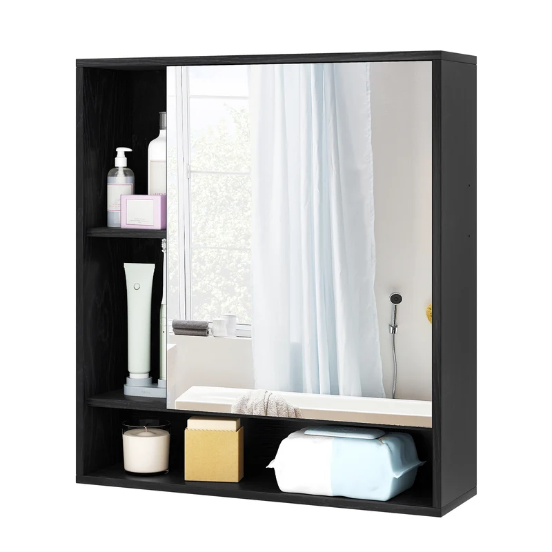 Wall Mounted Bathroom Cabinet With Mirror, Single Door, Black