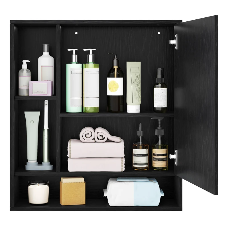 Wall Mounted Bathroom Cabinet With Mirror, Single Door, Black