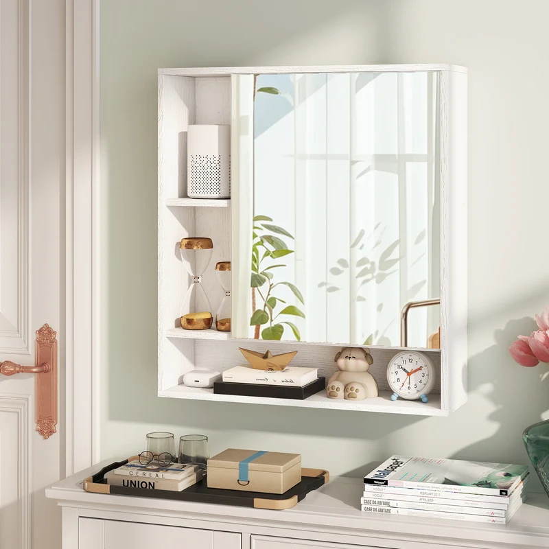Wall Mounted Bathroom Cabinet, Single Door Mirror, White