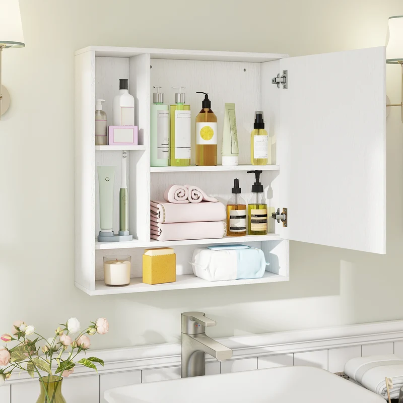 Wall Mounted Bathroom Cabinet, Single Door Mirror, White