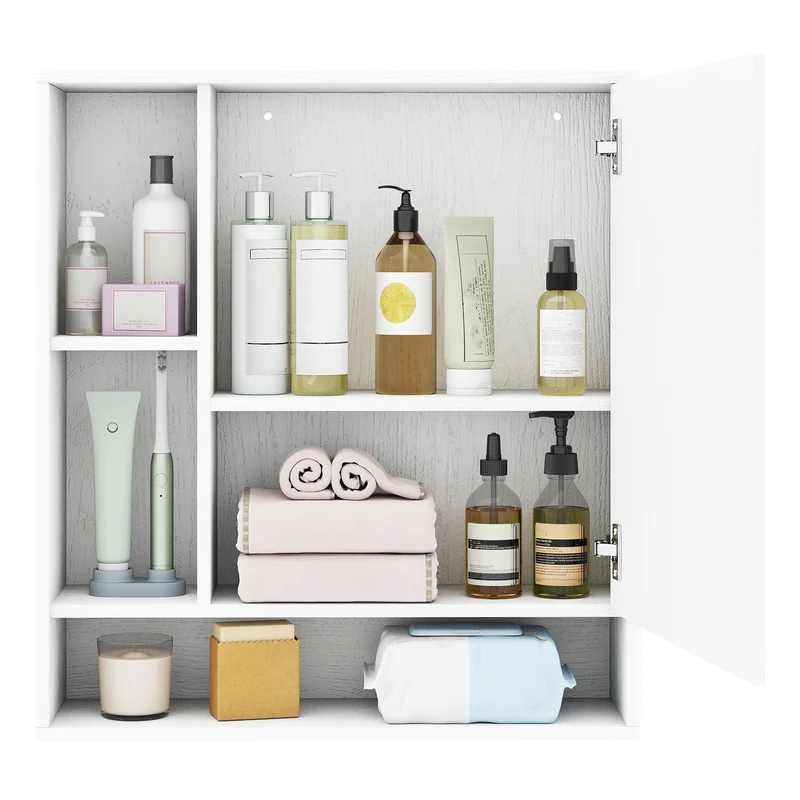 Wall Mounted Bathroom Cabinet, Single Door Mirror, White