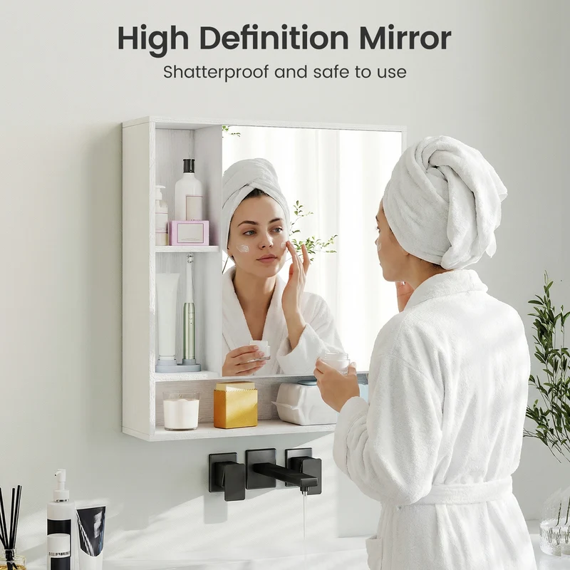 Wall Mounted Bathroom Cabinet, Single Door Mirror, White
