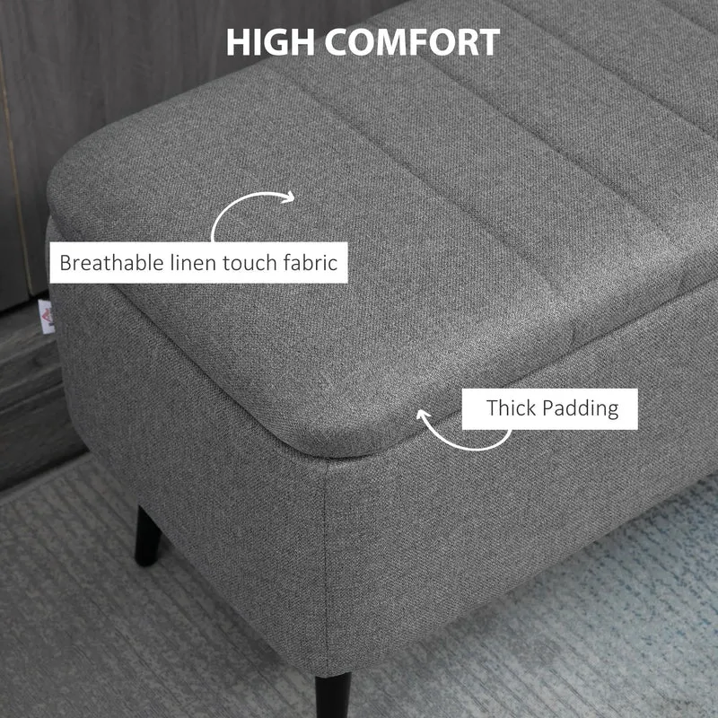 40" Ottoman with Storage, Linen Upholstered Bench, Steel Legs, Grey