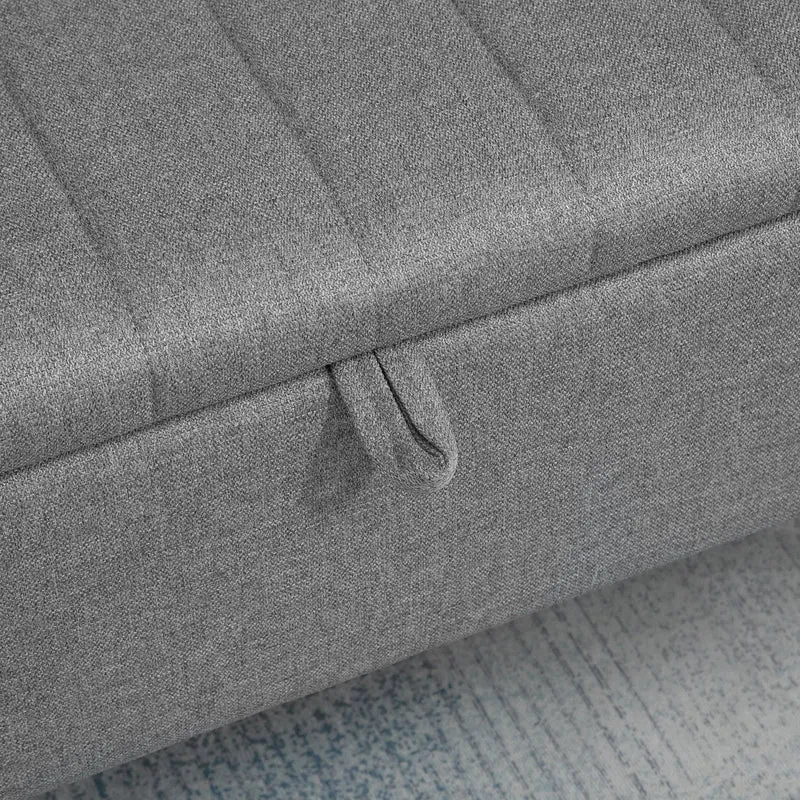 40" Ottoman with Storage, Linen Upholstered Bench, Steel Legs, Grey