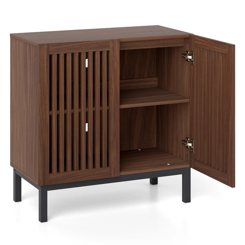Wooden Buffet Cabinet, 32" Storage Sideboard, Walnut Coffee Bar Station
