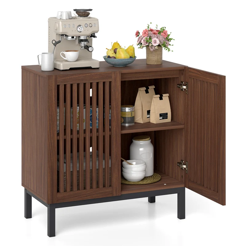 Wooden Buffet Cabinet, 32" Storage Sideboard, Walnut Coffee Bar Station
