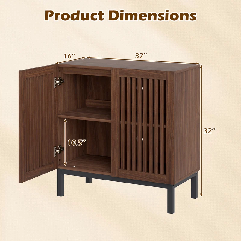 Wooden Buffet Cabinet, 32" Storage Sideboard, Walnut Coffee Bar Station